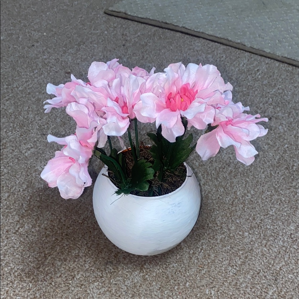 Dorm, Home, Office Pink Floral Arrangement in White Vase Hand Painted
